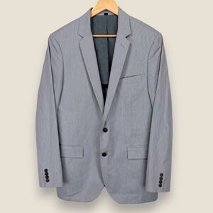J. Crew Thompson Sport Coat Blazer Men 42L Blue Gray Striped Cotton Half Lined